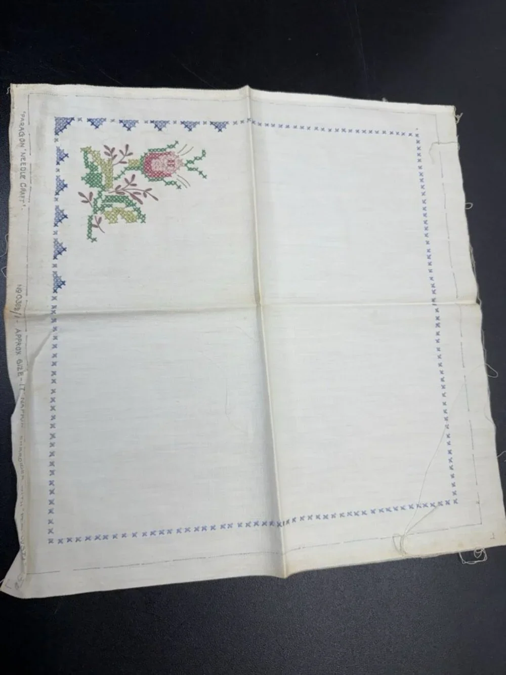 4 Vintage Paragon Needlecraft Napkins 0362 Linen Stamped Floral Pattern 17”